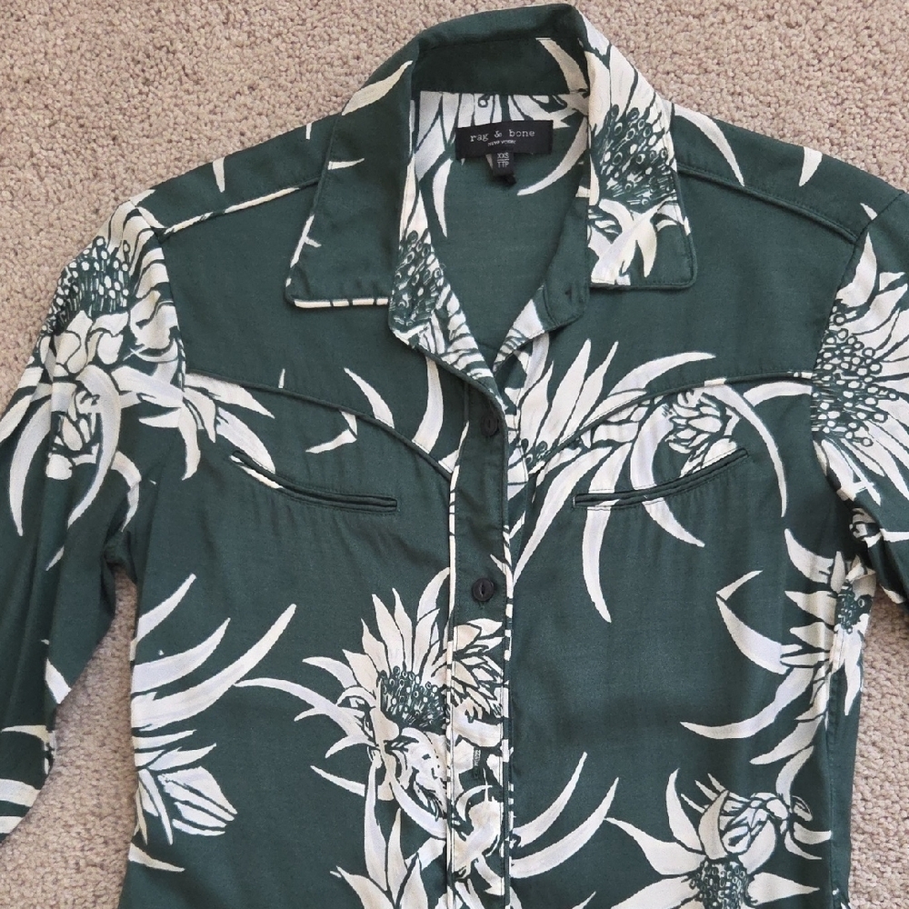 Rag & Bone Green and White Floral Shirt - Picture 2 of 5